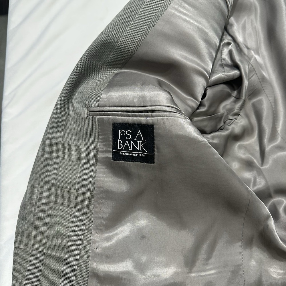 Jos. A. Bank Gray Check Wool Men's Blazer 48 Regular Single-Breasted Two-Button - Picture 5 of 15